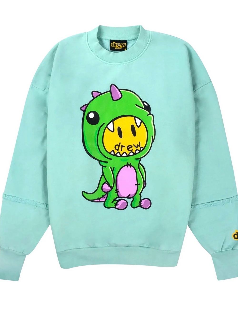 drew house Mint Green Crewneck with Dinosaur Graphic